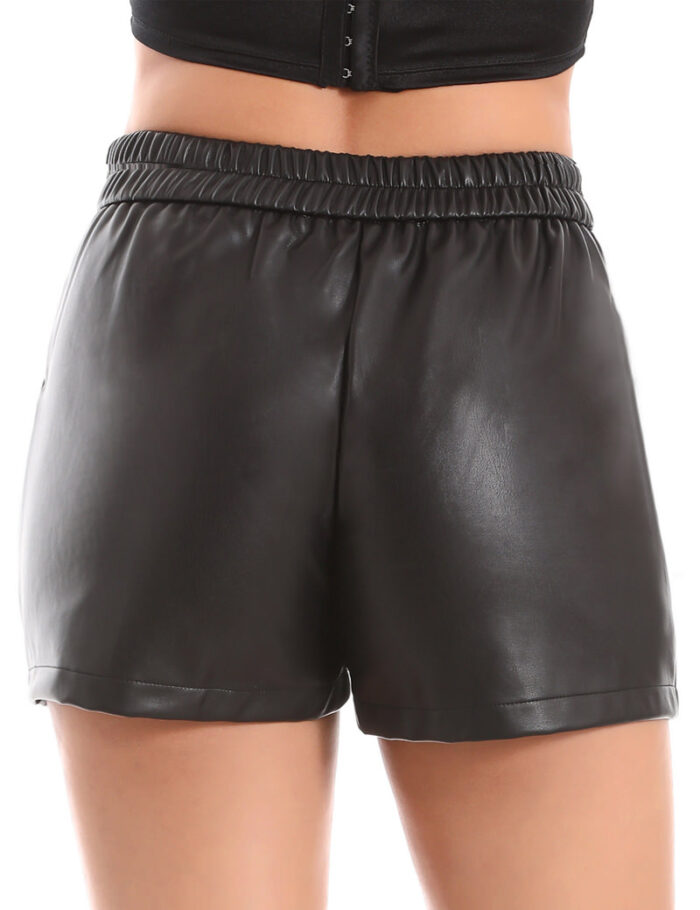 womens elastic waist loose shorts faux leather shorts with pockets 5