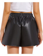 Everbellus Women Elastic Waist Loose Leather Shorts with Pockets 3