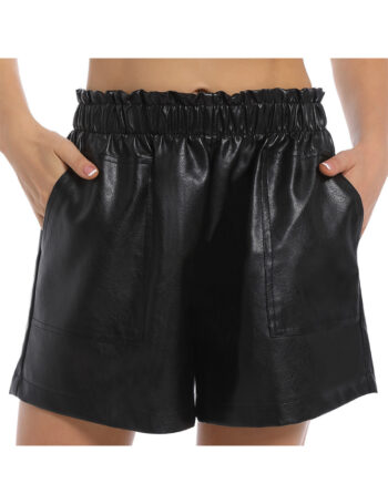 Everbellus Women Faux Leather Wide Leg High Waist Shorts 1