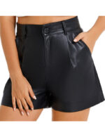 Everbellus Women High Waisted Faux Leather Shorts with Pockets 1