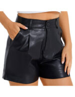 Everbellus Women High Waisted Faux Leather Shorts with Pockets 2