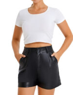 Everbellus Women High Waisted Faux Leather Shorts with Pockets 4