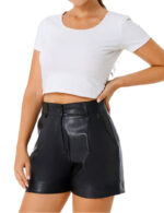 Everbellus Women High Waisted Faux Leather Shorts with Pockets 6