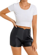Everbellus Womens Wide Leg Shorts High Waisted Faux Leather Shorts 4