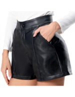 Everbellus Womens Faux Leather High Waisted Shorts with Pockets 2
