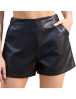 Black Faux Leather Shorts with Pockets for Women Sexy PU Shorts 1