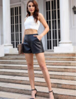 Black Faux Leather Shorts with Pockets for Women Sexy PU Shorts 4