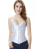 Everbellus Black Satin Sexy Strong Boned Corset Lace Up Bustier Top W1