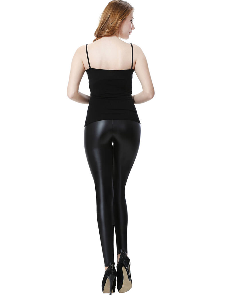 Everbellus Black Faux Leather Leggings High Waist Pants for Women