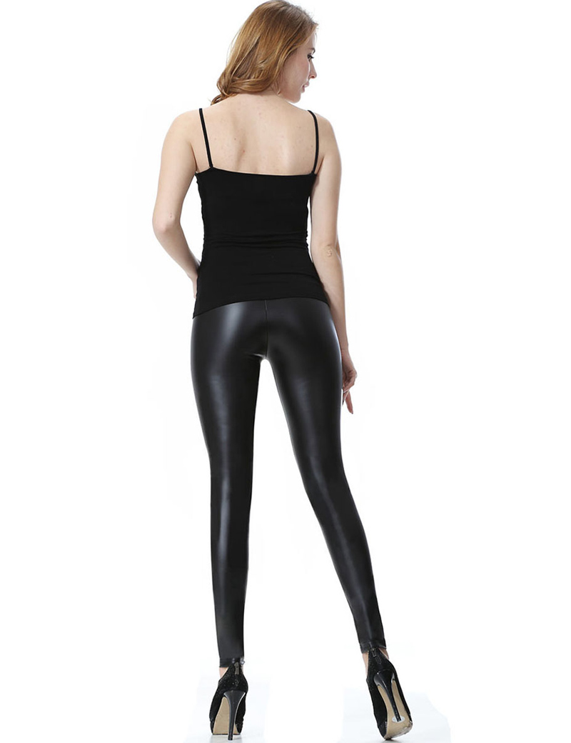 Everbellus Sexy Black Faux Leather Leggings For Women Fashion Pants