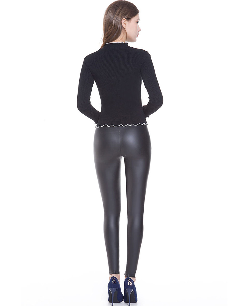 QWERBAM Leather Legging Black Shiny Pants Skinny Slim Legs