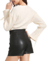 Everbellus Black Leather Leggings for Women Tummy Control Stretchy Leather Pants 4